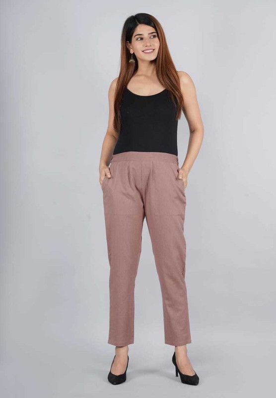 Women Regular Fit Khaki Cotton Silk Trousers