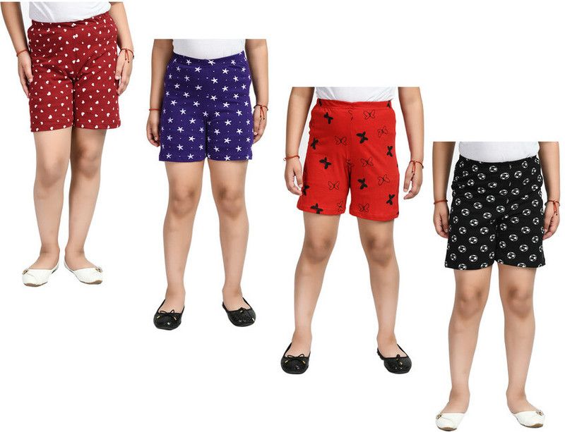 Short For Girls Casual Printed Pure Cotton  (Multicolor, Pack of 4)