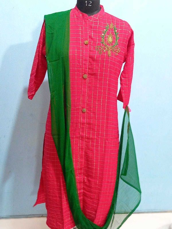 Women Embroidered Modal Straight Kurta With Attached Dupatta  (Red)