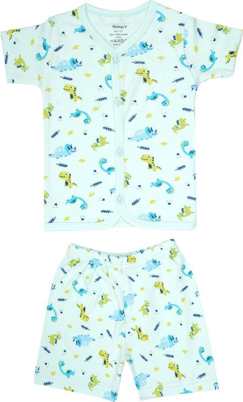 Baby Boys & Baby Girls Printed Cotton Jersey Kids Nightwear  (Green Pack of 1)