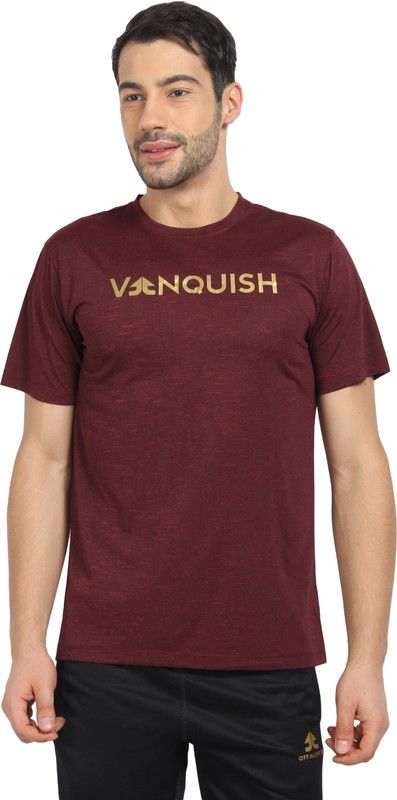 Men Printed Round Neck Reversible Polyester Maroon T-Shirt