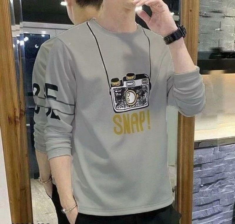 Nikky Men Printed Round Neck Cotton Blend Grey T-Shirt