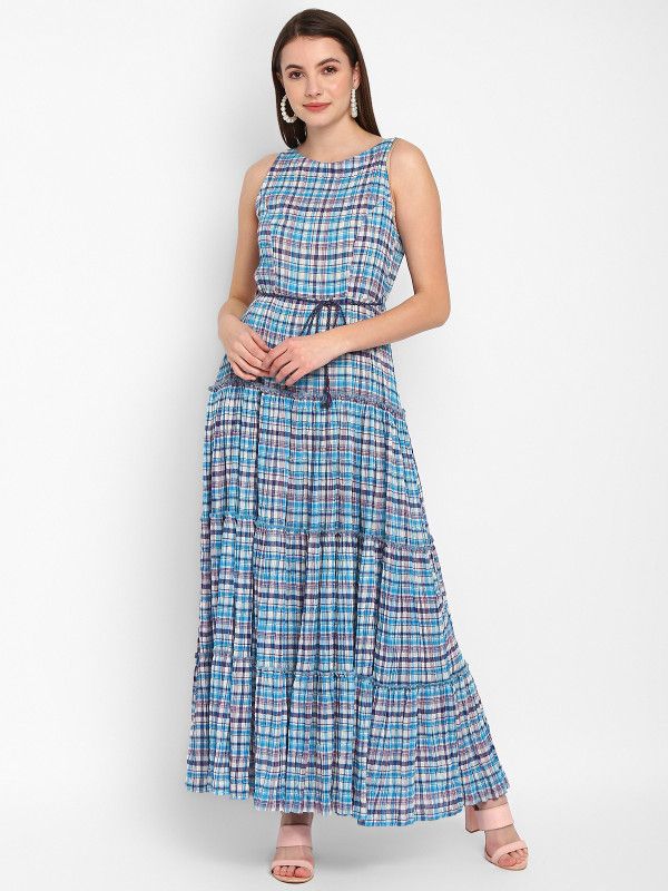 Pure Cotton Stitched Flared/A-line Gown  (Blue)