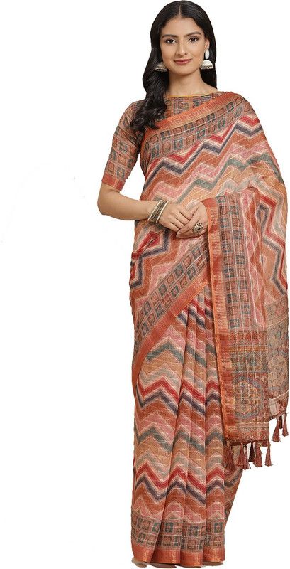 Printed Bollywood Linen Saree  (Multicolor)