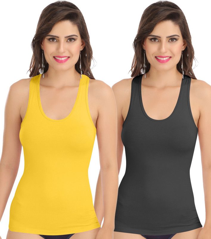 Women Yellow, Black Tank Top/Vest