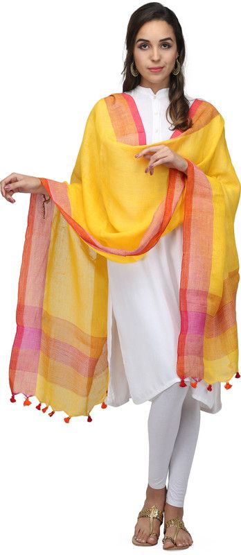 Cotton Blend Woven, Solid Yellow Women Dupatta