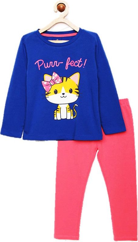 Girls Party(Festive) Top Track Pants  (Multicolor)