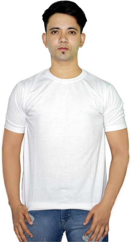 cotton t shirt Men Solid Round Neck Viscose Rayon White T-Shirt