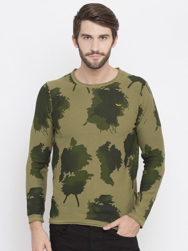 Men Military Camouflage Round Neck Pure Cotton Dark Green T-Shirt