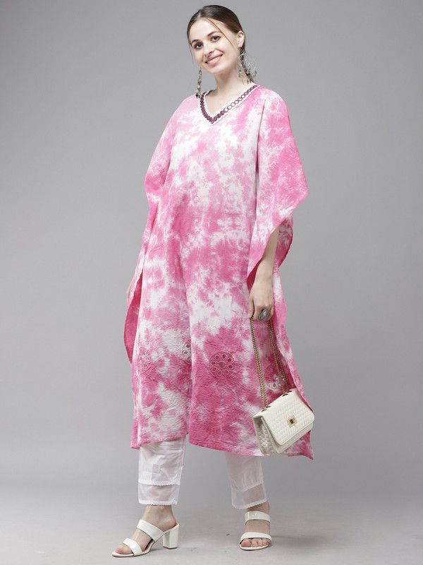 Women Dyed/Ombre Cotton Blend Straight Kurta  (Pink)