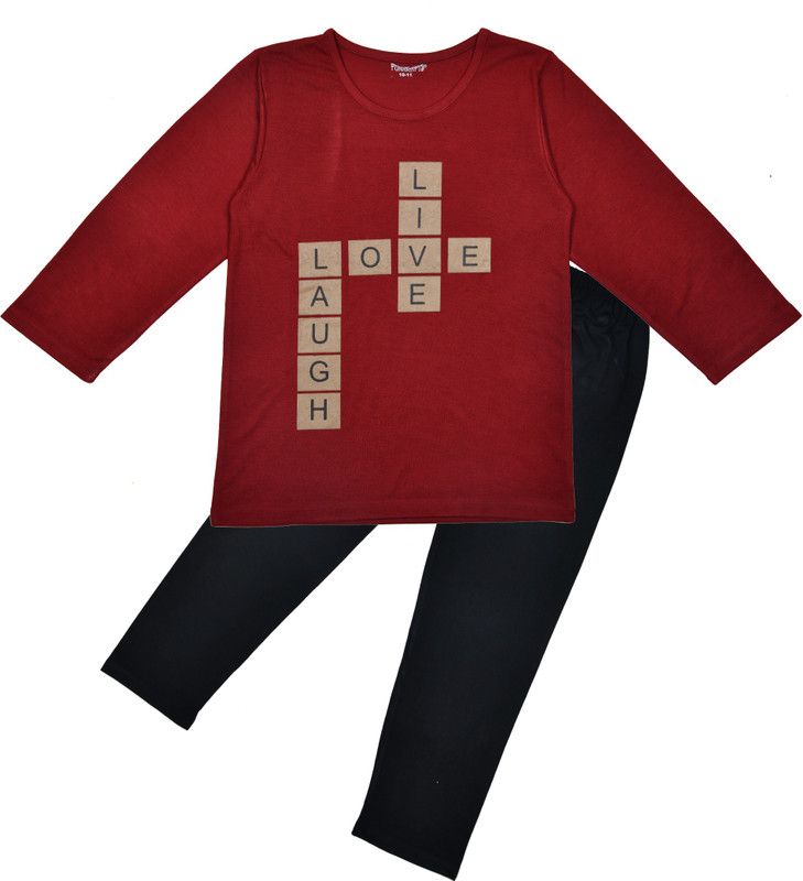 Boys & Girls Printed Cotton Lycra Blend Kids Nightwear  (Maroon Pack of 1)