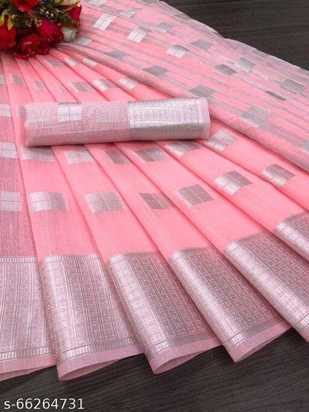 Self Design Bollywood Chanderi Saree  (Silver, Pink)