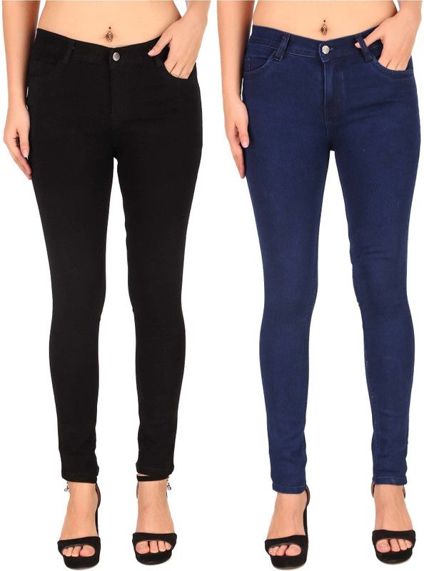Regular Women Black, Dark Blue Jeans  (Pack of 2)