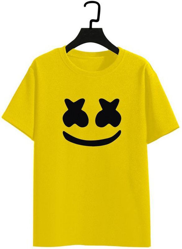 Marshmello-HF1-Y-M Men Printed Round Neck Pure Cotton Yellow T-Shirt