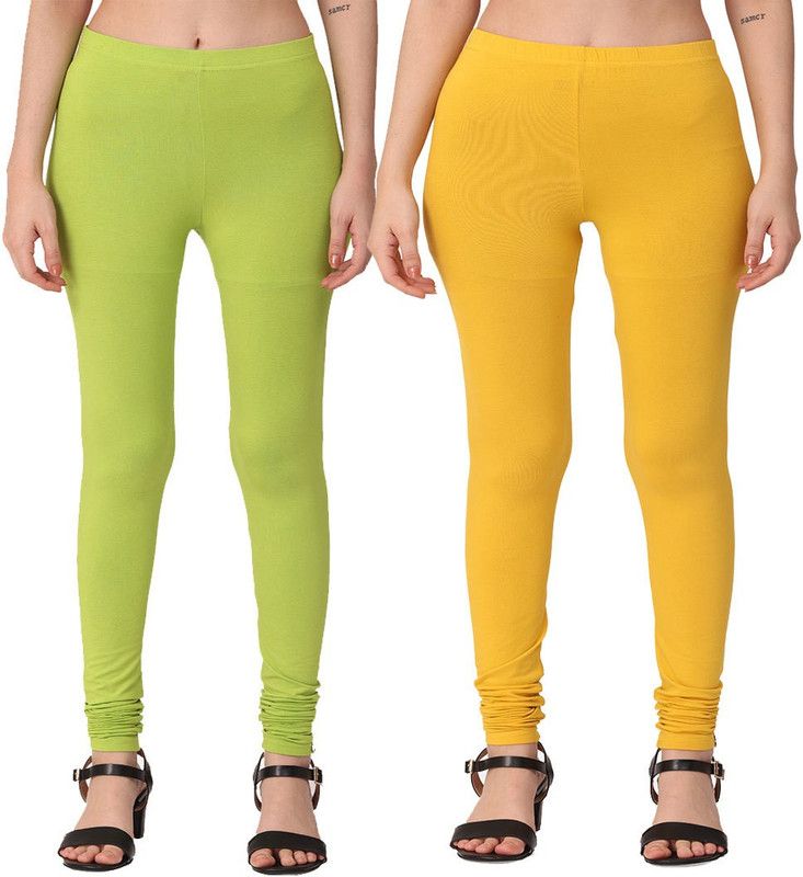 VIVID Churidar Ethnic Wear Legging  (Green, Yellow, Solid)