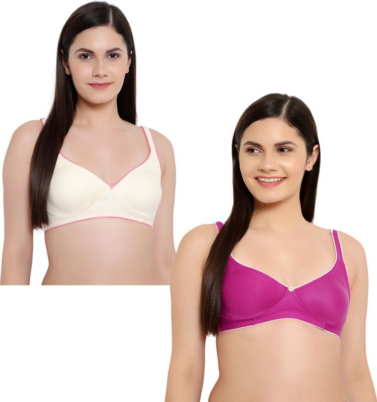 Pack of 2 Women T-Shirt Non Padded Bra  (Purple, White)