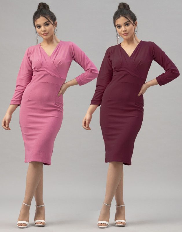 Women Bodycon Pink, Brown Dress