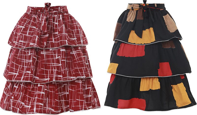 Girls Printed Layered Pink Skirt