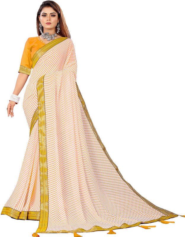 Polka Print Bollywood Georgette Saree  (Yellow)