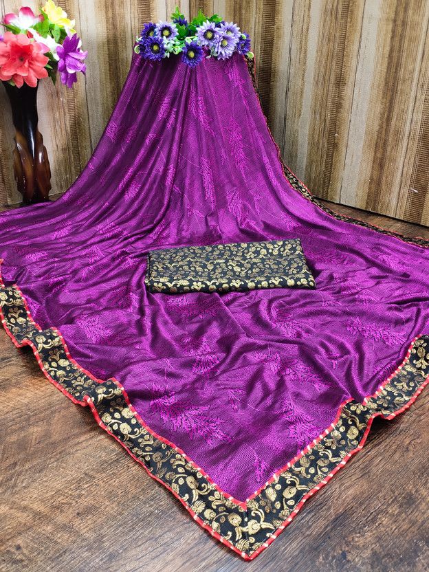 Paisley Bollywood Lycra Blend Saree  (Magenta)
