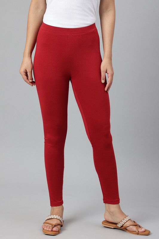 W Ankle Length Ethnic Wear Legging  (Red, Solid)