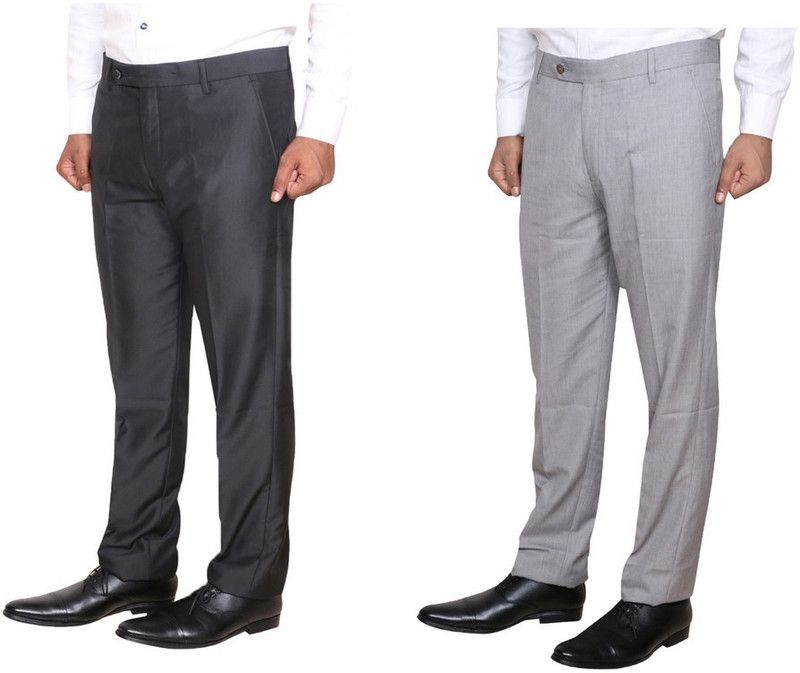Pack of 2 Men Regular Fit Grey, Purple Viscose Rayon Trousers
