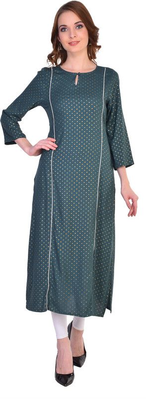 Women Polka Print Viscose Rayon Straight Kurta  (Green)