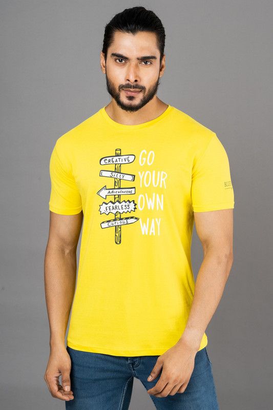 MTS-BV-9905 Men Graphic Print Round Neck Organic Cotton Yellow T-Shirt