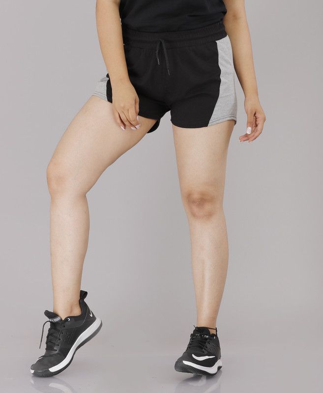 Solid Women Black, Grey Basic Shorts