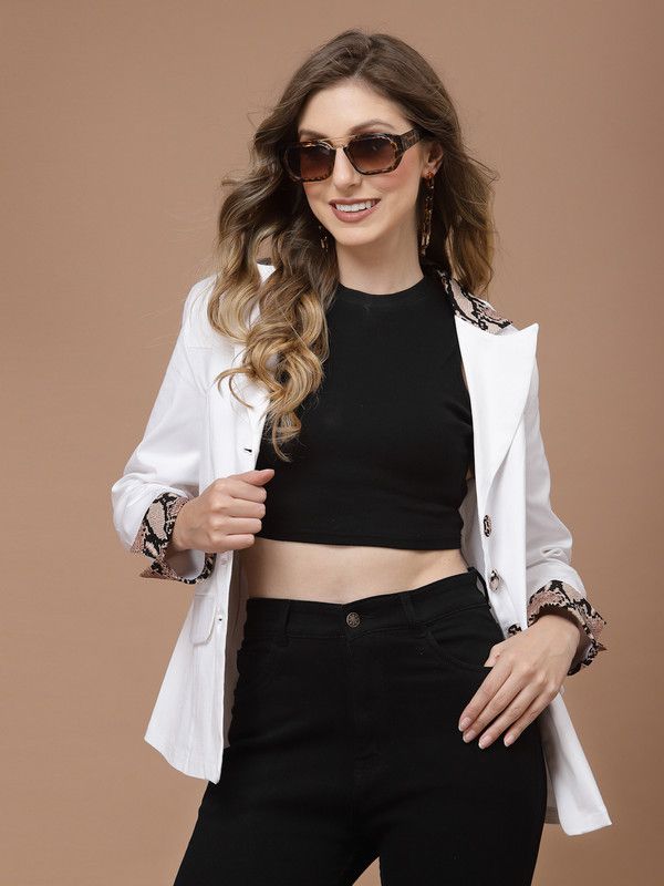 Women Solid Single Breasted Casual Blazer  (White)