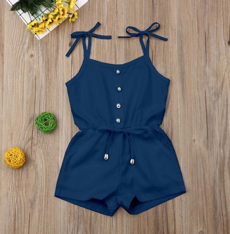 Dungaree For Baby Girls Casual Solid Cotton Blend  (Dark Blue, Pack of 1)