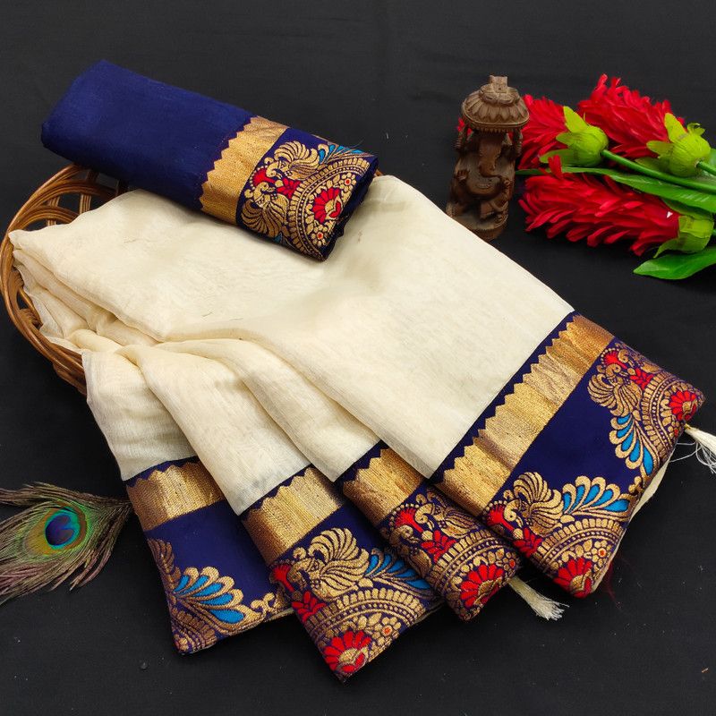 Self Design Jamdani Chanderi Saree  (Beige)