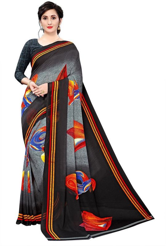 Printed Daily Wear Georgette Saree  (Grey)
