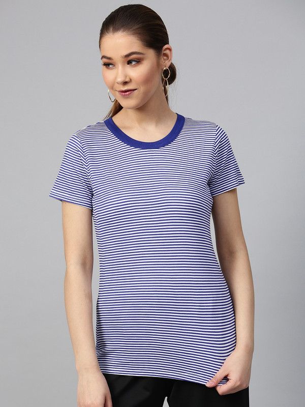 Casual Regular Sleeves Printed Women Blue Top