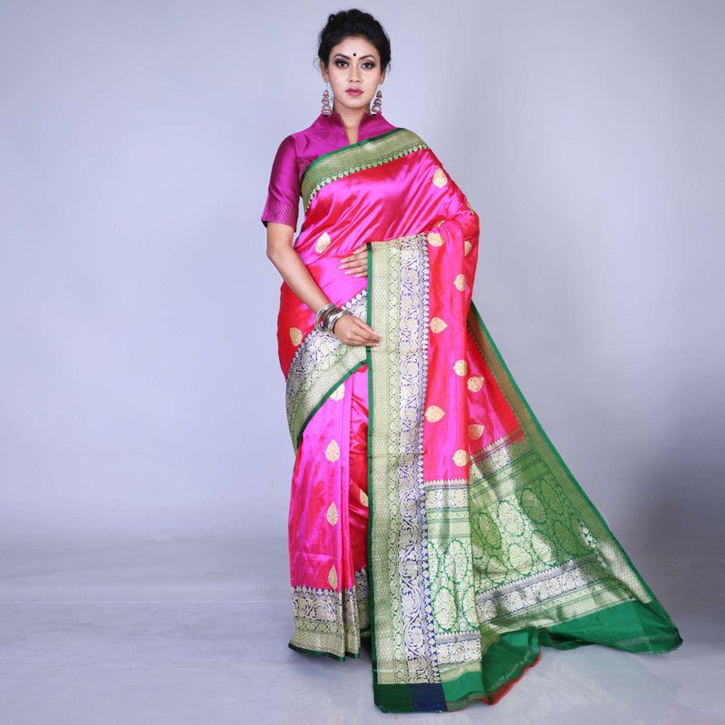 Embellished Banarasi Pure Silk Saree  (Pink)