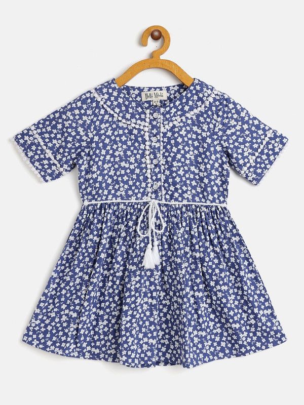 Girls Midi/Knee Length Casual Dress  (Blue, Half Sleeve)