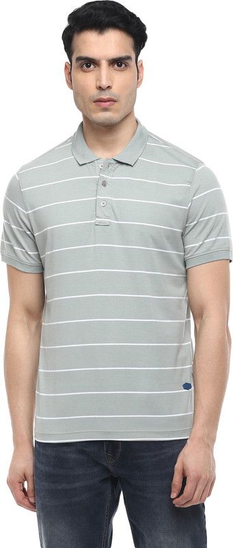 Men Striped Round Neck Pure Cotton Green T-Shirt