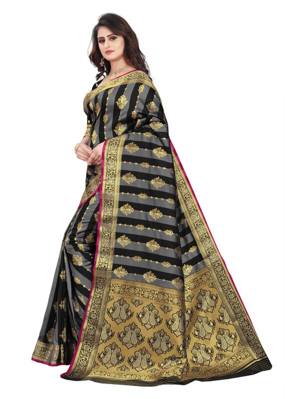 Woven Banarasi Pure Silk Saree  (Black)