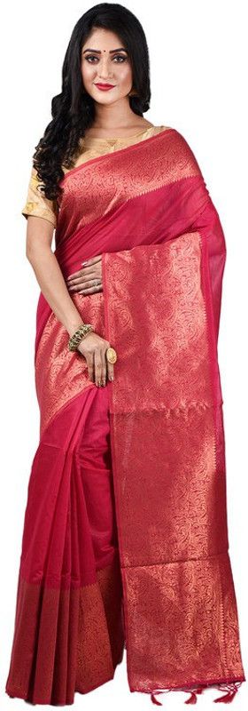 Solid/Plain Dharmavaram Art Silk Saree  (Red)