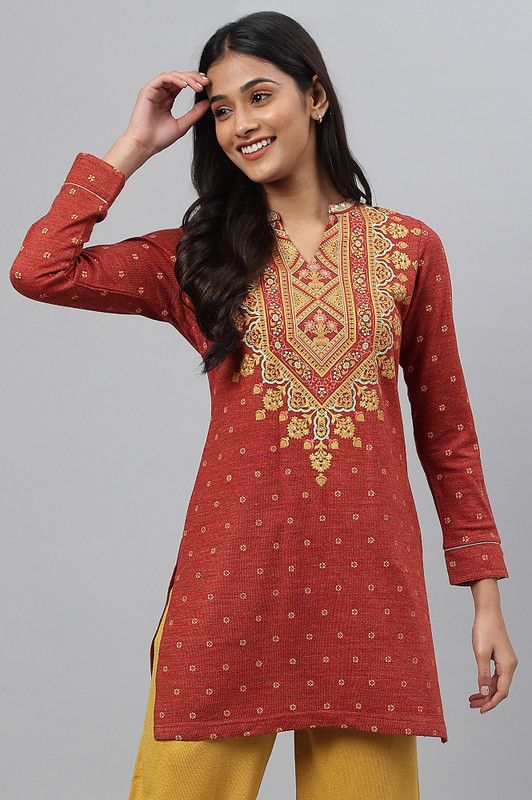 Women Floral Print Acrylic Blend Straight Kurta  (Red)