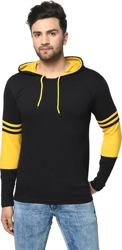 Men Colorblock Hooded Neck Cotton Blend Multicolor T-Shirt