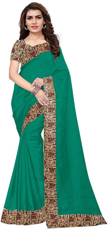 Solid/Plain Daily Wear Silk Blend Saree  (Dark Green)