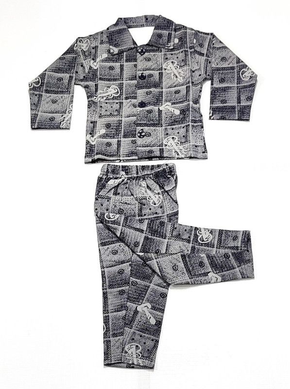 Boys & Girls Graphic Print Cotton Blend Kids Nightwear  (Black Pack of 1)
