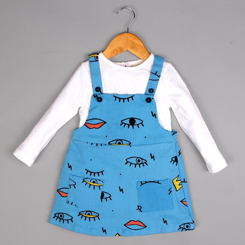 Girls Casual Top Dungaree  (Blue)