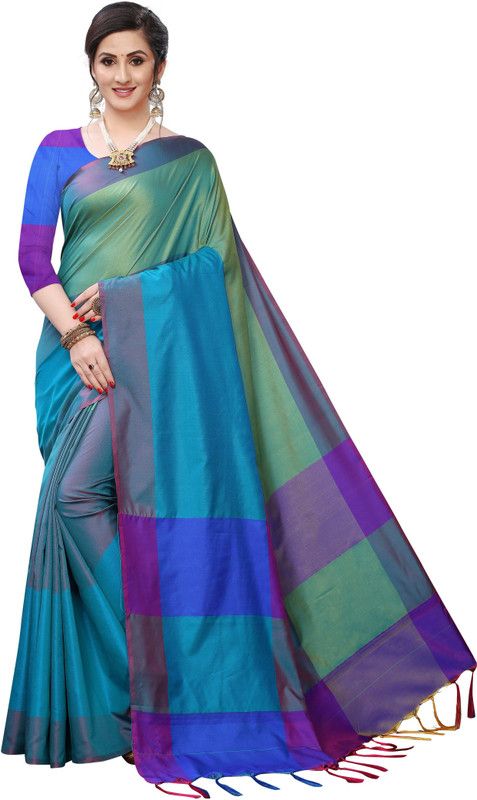 Color Block Daily Wear Pure Silk Saree  (Green)