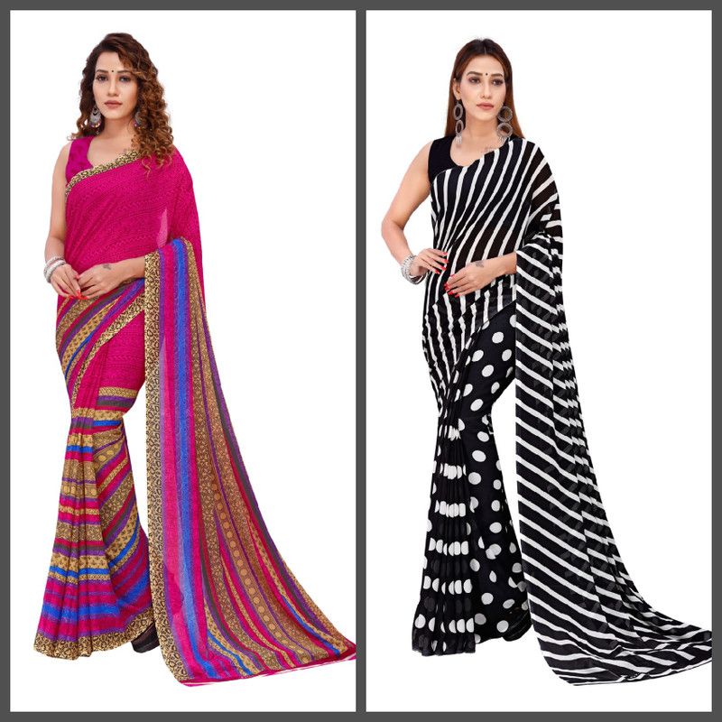 Geometric Print, Polka Print Daily Wear Georgette Saree  (Pink, Black)
