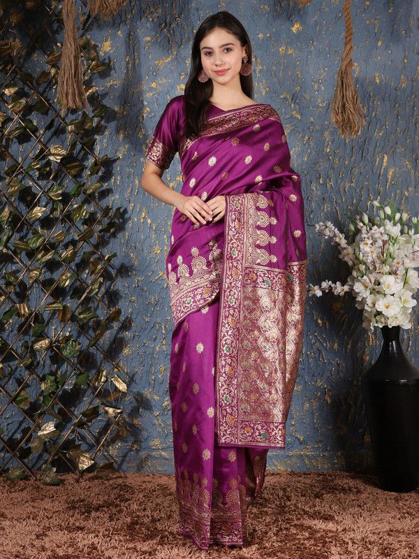 Kanjivaram Art Silk Saree  (Purple)