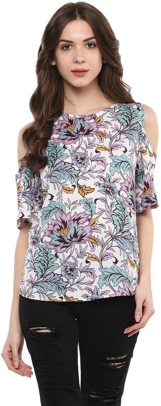 Casual Regular Sleeves Geometric Print Women White Top
