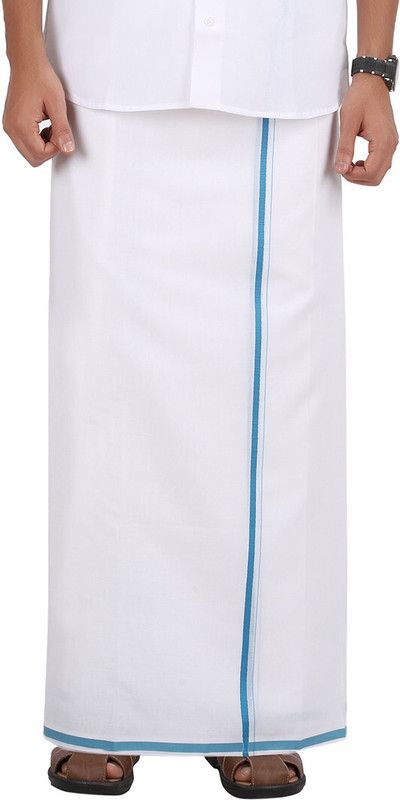 Prakasam Cotton White HB Border Cotton Blended Double (1.28X3.80mtrs) Solid Men Dhoti
