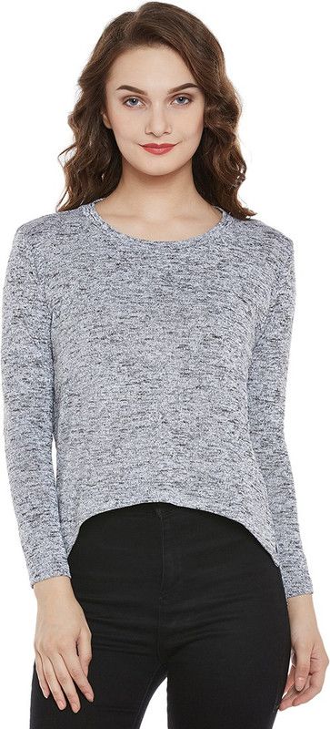 Casual Regular Sleeves Self Design, Solid Women Grey Top